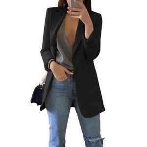 Slim Blazers Femmes Automne Costume Blazers Veste Femme Travail Bureau Dame Costume Noir avec Poches D'affaires Entaillé Blazer Manteau 201102