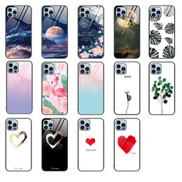 Étui en verre trempé mince coloré coeur d'amour pour iPhone 15 Pro Max 14 13 12 11 XR X 8 7 Plus pare-chocs en TPU antichoc arrière rigide Funda Conque