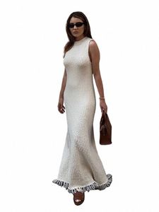 Mujeres elegantes delgadas Dr Fi Sólido Sleevel Borla LG A-Line Mujer Maxi Dres 2023 Fiesta de verano Ropa de calle Vestidos i3Xr #