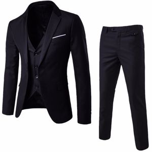 Slim Fit Black Groom Tuxedos Notch Lapel Hommes Tuxedos De Mariage Populaire Hommes D'affaires Dîner De Bal Blazer 3 Pièce Costume (Veste + Pantalon + Cravate + Gilet) 1064