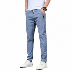 Slim Fit Casual Broek Mannen Trekkoord Klassieke Rechte Broek Ademend Cott Busin Casual Broek Denim Blauwe Broek Mannelijke f7gx #