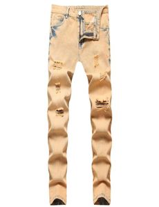 Jeans dérangés décontractés slim 2022 Men039 Tyloge de denim de midwaist jaune teint Street Style Vintage Youth Cool Pant Taille 28422352400