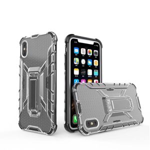 Slim Fit Clear Armor Absorptie Beschermende telefoon Cover Case met Metalen Ring Kickstand Houder voor iPhone 11/6/7/8 / 6P / 7P / 8Plus / XS / X / XR / XS MAX
