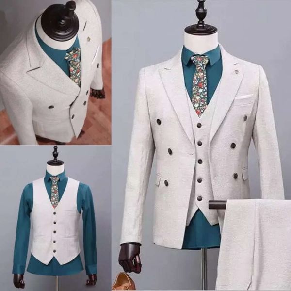 Slim Fit Handsome For Groom Beige Wedding Bode Buxedos Men Jacket Vest and Pants Tres piezas Suites formales Mal