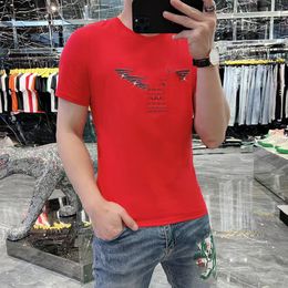 Chemise Slimt diamant pur coton haut hommes design ins marque de mode à manches courtes décontracté coton mercerisé rouge explosif nouvelle mode col rond vêtements pour hommes manches courtes