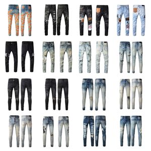 Jeans slim fit am jeans jeans élastiques pantalons en denim en détresse à la mode pucker trou patch pantalon designer jeans pour hommes long hippop autocollant broderie jean