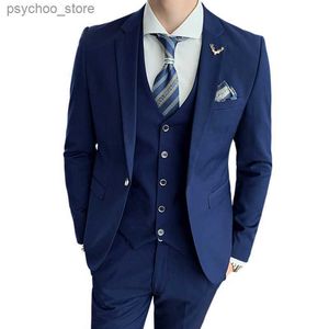 Slim Fit masculino 3 piezas vestido de novia trajes conjunto hombres negocios casual blazer boda blazers chaqueta pantalones chaleco padrino desgaste esmoquin Q230828