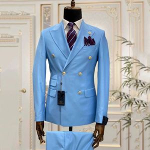 Trajes ajustados para hombre, 2 piezas, solapa, doble botonadura, esmoquin de boda, ropa de negocios para novio, chaqueta, chaleco, traje para hombre 240311