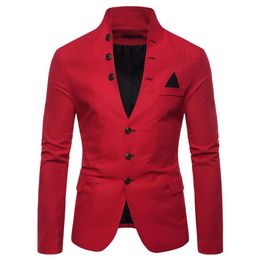 Slim fit hommes costume veste mode hommes costume jolie pochette col montant costume de fête homme solide hommes blazer veste d91004208Y