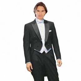 Slim Fit Men Suit Set Nuevo diseño Tailcoat Trajes de hombre para boda Prom Stage Jacket + Pants + Vest Novio Novio Esmoquin 91qg #