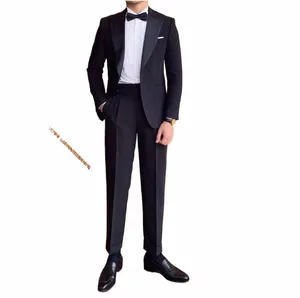 Slim Fit Mannen Pakken Zwart Formele Bruiloft Bruidegom Tuxedos 2 Stuk Busin Mannelijke Fi Set Jas Met Broek Nieuwste Jas ontwerp k72k #