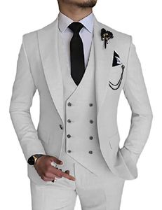 Slim Fit hommes costumes Double boutonnage 3PC marié formel affaires mâle Blazer ensemble pic revers fête mariage smoking (veste gilet pantalon)