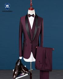 Slim Fit Hommes Costumes Royal Bleu Blazer Dernières Manteau Pantalon Designs 2017 Marié Robe De Mariée Smoking Vin Rouge Costume Mâle 3 Pièces Suit8089884