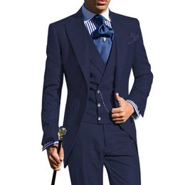 Slim Fit Mannen Staartjas 3 Stukken Business Bruiloft Tuxedo voor Bruidegom Diner Party Mannelijke Mode Pakken Jas met Vest Broek 2021 X0909