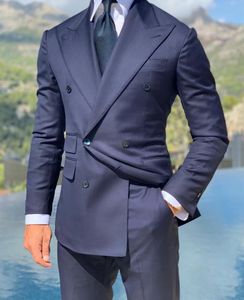 Slim Fit Navy Wedding Tuxedos For Groom Wear Groomsmen Best Man Suit Men's Suits Bridegroom (Jacket+Pants) Prom Party Guest Custom YY69