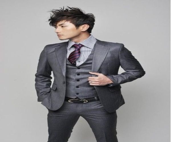 Slim Fit Un botón Novio Esmoquin Gris carbón hombre Muesca Solapa Padrino de boda Hombres Trajes de boda Chaqueta de novio Pantalones Corbata Chaleco 3559139