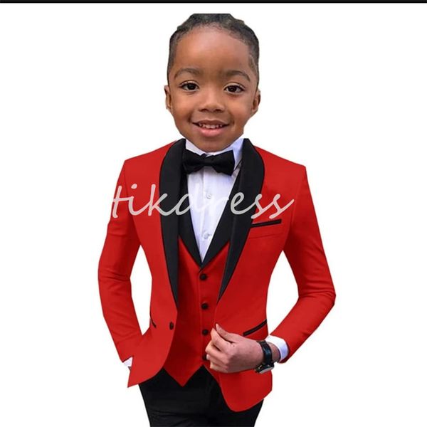 Slim Fit Red Boy's Cost Set 3 pièces Tuxedos de mariage pour un gilet de blazer d'occasion formelle tenue pour enfants pour les activités d'école de bal de mariage Suisse en satin fabriqué sur mesure