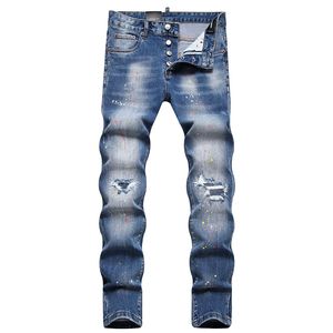 Slim Fit Skinny Jeans met gescheurde gaten Heren Street Fashion Stretch Denim Broek Lente Herfst Casual Trend Paint Mid-taille broek
