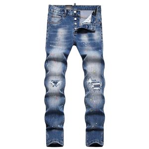 Jean Slim déchiré avec trous pour hommes, pantalon en Denim extensible, mode de rue, décontracté, tendance, peinture, taille moyenne, printemps automne