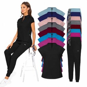 Slim Fit Scrubs Uniformes médicaux Femmes Scrubs Tops Pant Hospital Infirmières Accories Clinique dentaire Beauté Sal Spa Lab Workwear w0jZ #