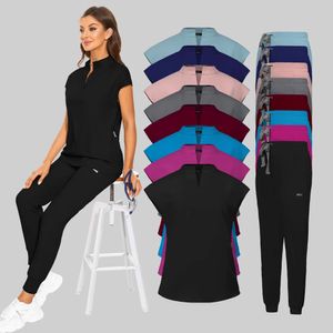 Slanke fit scrubs uniformen vrouwen scrubs tops pant ziekenhuis verpleegkundigen accessoires tandheelkundige kliniek schoonheid salon spa lab werkkleding 240420