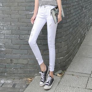 Slim fit skinny jeans vrouw wit gescheurd jeans petite curvy noodlijdende stretch skinny jeans torpedoheer push-up denim potlood tiener 201030