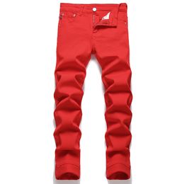 Slim Fit Stretch Red Simple Fashion Jeans para hombre Ropa de marca de moda Verano Otoño Pantalones de mezclilla casuales Pantalones de cintura media