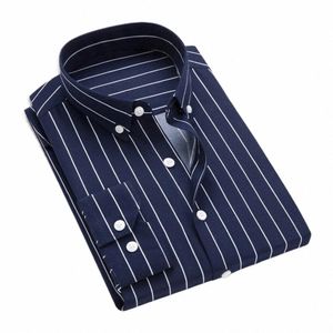 Chemise à rayures coupe ajustée Style Busin formel Chemise cardigan à rayures pour hommes avec col rabattu Coupe ajustée à simple boutonnage pour mi R0FD #