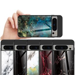 Coques de téléphone en verre trempé de marbre de pierre mince pour Google Pixel 8 Pro 7 6A 5A 5 XL 4A 4 XL 3A 3XL couverture arrière rigide Conque