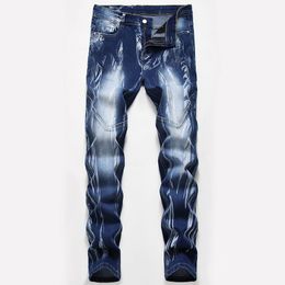 Slim Fit Tie Dye Jeans Hommes Bleu Stretch Pantalon Printemps Été Droit Denim Pantalon Cacual Design Pantalones Taille 28-42