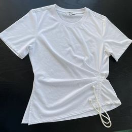 slank fit strak ontwerp westerse stijl hoge taille kleine top zomerszijde trekkoord dames korte mouwen t-shirt
