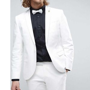 Slim Fit Hommes blancs costumes pour mariage 2 pièces homme veste de mode avec pantalon marié personnalisé smoking avec costume de revers Notched 2020 x0909