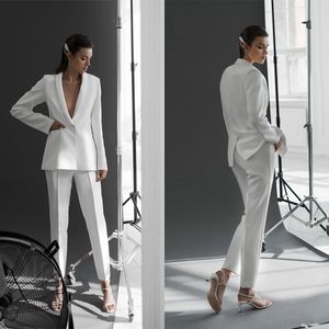 Slim Fit mujeres pantalones blancos trajes plisados suave hecho a medida fiesta de noche Formal cumpleaños boda desgaste 2 piezas