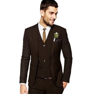 Slim Fit Chocolat Costume D'affaires Pour Hommes Robe De Cocktail Marié Tuxedos Manteau Gilet Pantalon Ensembles Veste Pantalon Gilet Cravate W3289u