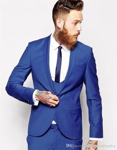 Slim Fits Skinny Châle Homme Travail Costume D'affaires De Mariage Marié Tuxedos Costumes De Fête De Bal (Veste + Pantalon + Gilet + Cravate) J390