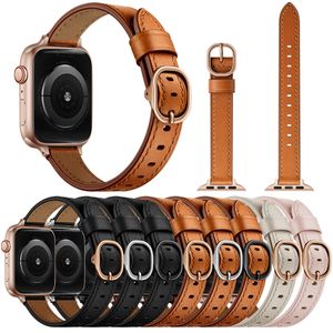 Bracelet en cuir véritable mince avec boucle en métal pour Apple Watch 44mm 49mm 42mm 40mm 38mm Bande Bracelets Ceinture Iwatch 8 Ultra 7 6 5 4 3 Série Bracelets Accessoires