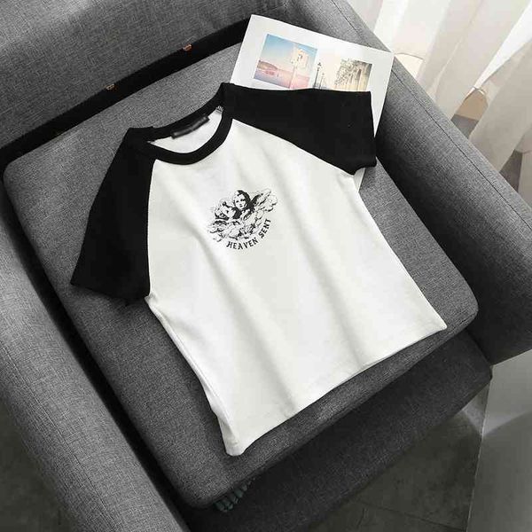 Slim Girls T-shirts en coton doux Summer Fashion Dames Sweet Tops Courts Casual Femelle Mignon Bombe Tees Femme Chic 210322