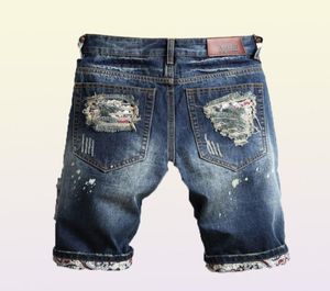 Slanke jeans shorts shorts mannen merk gescheurd zomer capri men039s mode motorrijder casual elasticiteit verontruste gat blauw denim kort jean9759050