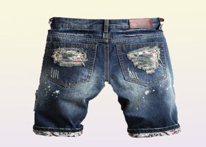 Slim Jeans Shorts Men Brand Ripped Summer Capri Men039 Fashion Biker Casual Elasticity Trou en détresse Bleu Denim Short Jean9616125