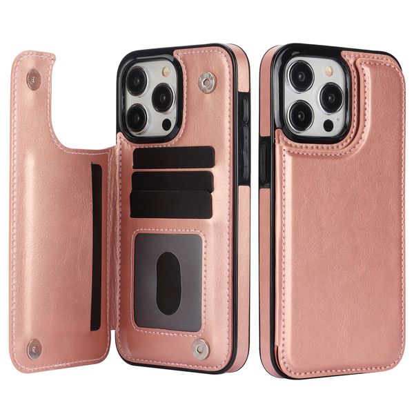 Funda tipo billetera de cuero delgada con soporte magnético para iPhone 15 Pro Max 14 13 12 11 XR XS 8 7, Funda para teléfono con tarjetero