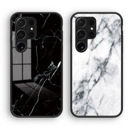 Étuis en verre trempé de marbre mince pour Samsung Galaxy S24 Ultra S23 S22 S21 S20 Note 20 couverture arrière rigide de téléphone conception en pierre