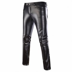 Slim Hommes PU Cuir Pantalon Pantalon Homme Pantalon Serré Mâle Moto Punk Pantalon Veste Pour Homme Régulier Pleine Longueur g59Z #