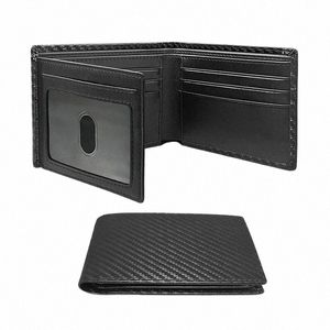 Portefeuille mince minimaliste à trois volets en fibre de carbone RFID bloquant le portefeuille pour hommes avec fenêtre d'identification et 9 emplacements pour cartes x4Gt #
