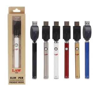 Slim Pen Law Vertex 350mAh batteries de préchauffage par torsion 510 fil twist boîte à emballage unique multi couleurs Noir SS Blanc Rouge Bleu Or