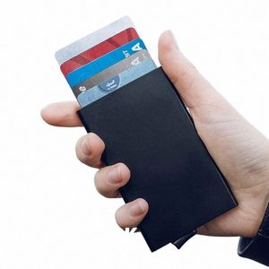 Slanke pop-up portemonnee Minimalistische creditcardhouder voor heren Dames RFID-blokkering Mini metalen behuizing g0er #