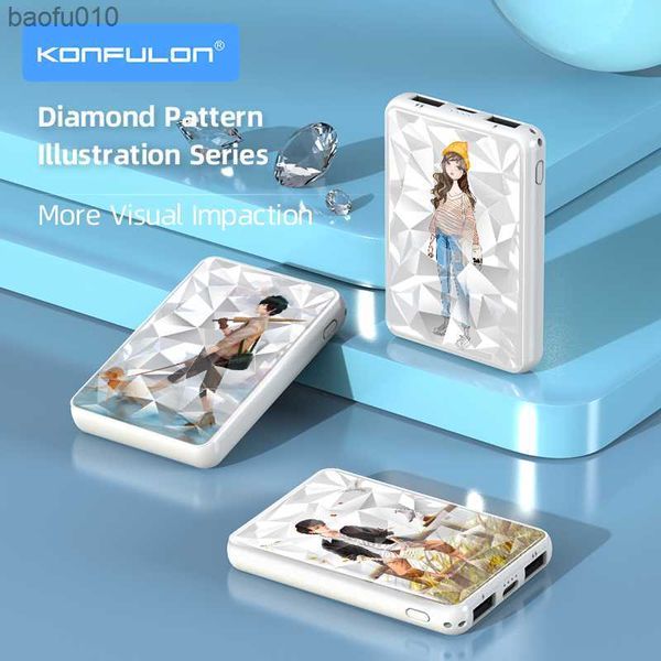 Slim Power Bank 5000mAH Cargador móvil Cartoon Powerbank Diamond Surface 5000 Power Bank Lovely para Iphone12 Samsung L230712