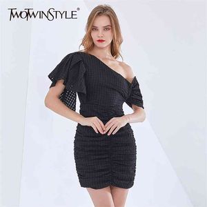 Slanke print geruite jurk voor vrouwen asymmetrische kraag mouwloze hoge taille sext mini bodycon jurken vrouwelijke mode 210520