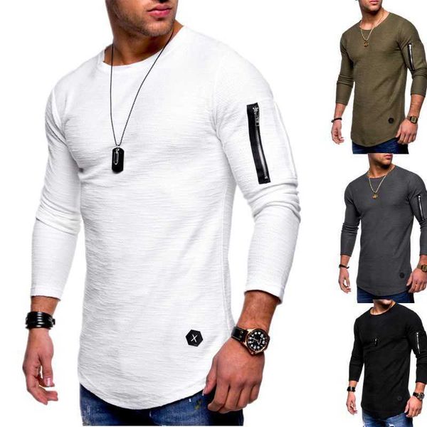 Camiseta ajustada de manga larga con cuello redondo y cremallera en el brazo para hombre camisa inferior informal con estilo de personalidad