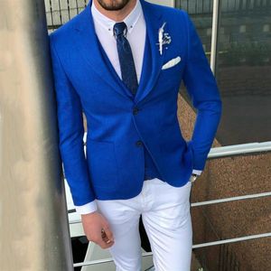 Slim Koningsblauw Mannen Pakken voor Bruiloft Pakken Man Blazers Wit Kostuum Homme Bruidegom Tuxedos 3 Stuk Nieuwste Jas broek Ontwerpen Terno M311r