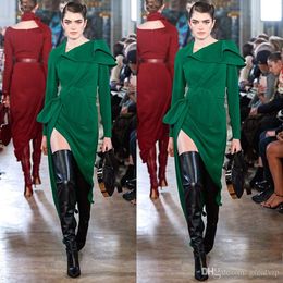 Slim Sexy incroyable vert soirée mode avant fendu à manches longues robes de bal formelle filles fête tapis rouge robes de piste personnalisé